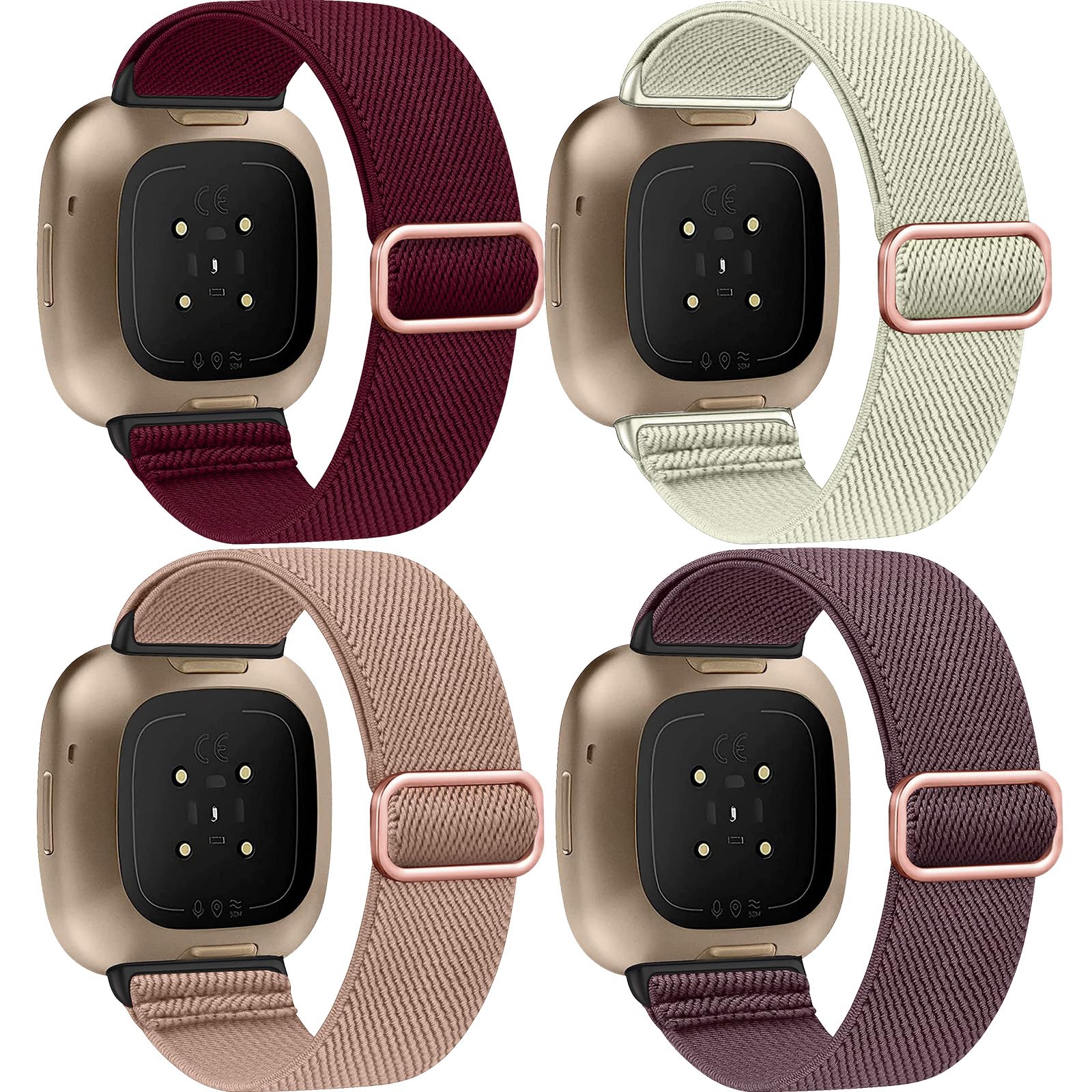 Zspoly 4 Stück Stretch Nylon Armbänder, Kompatibel mit Fitbit Versa 4/Fitbit Versa 3 Armbänder/Fitbit Sense 2/Fitbit Sense Armbänd, Einstellbare Weiche Woven Übung Armbänd für Männer und Frauen