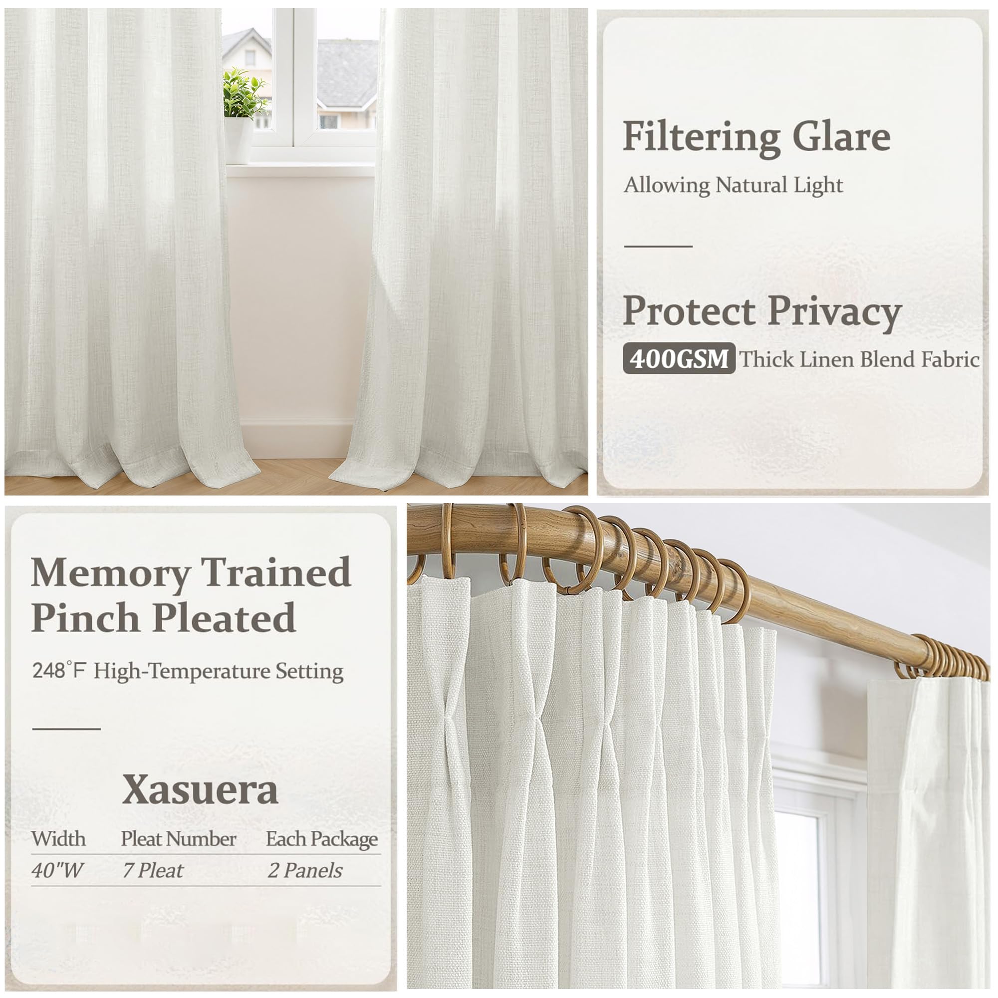 Linen Curtains - Pinch Pleat, Light Filtering -3