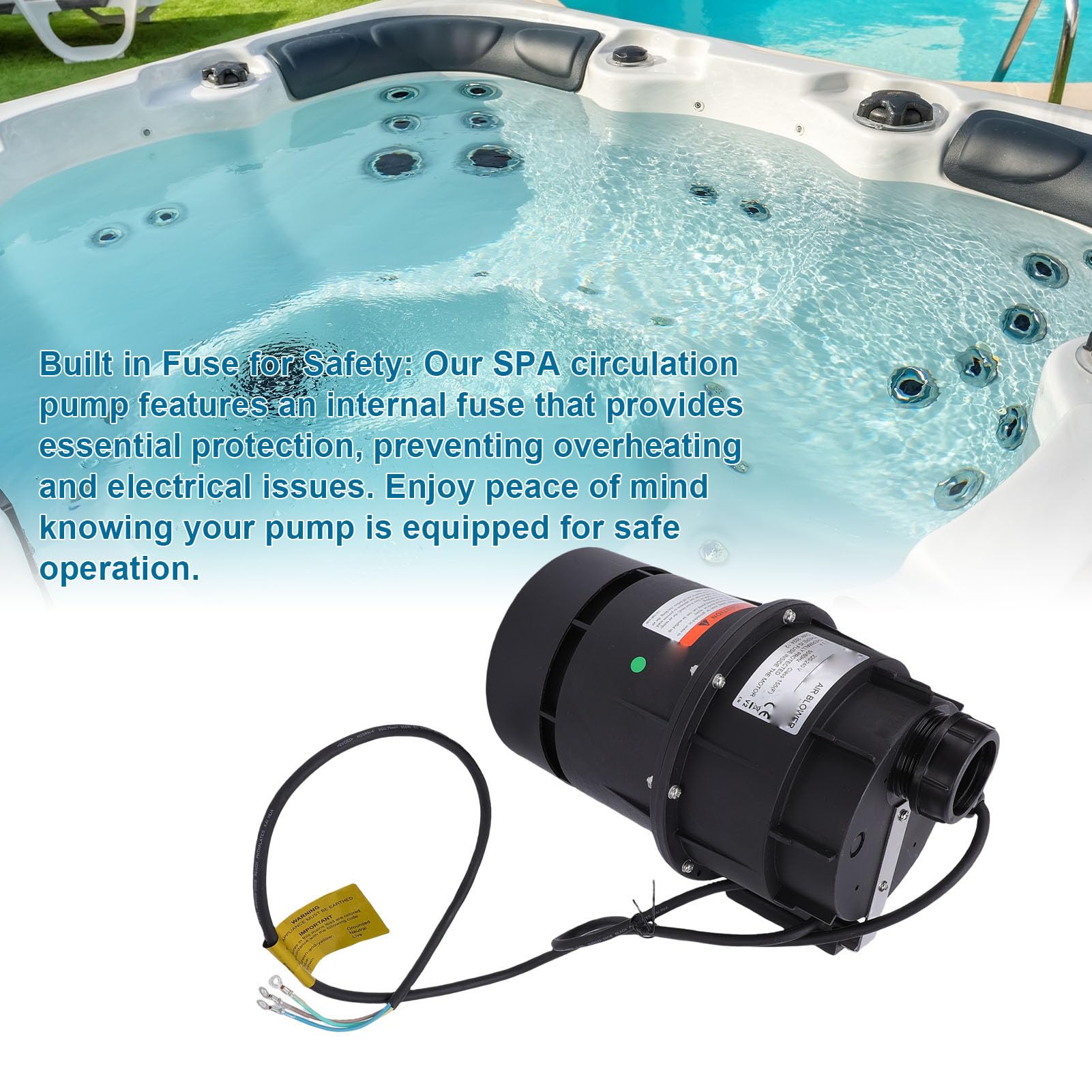 Fdit Bomba de Circulación de SPA, Bomba de Circulación de Agua para Bañera de Hidromasaje con Protector de Sobrecarga de Fusible Interno para Instalación Integrada o Externa (400W)