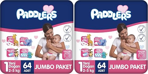 Paddlers Yenidoğan Bebek Bezi 1 Numara (2-5 Kg) 64 Adet – Jumbo Paket (2 paketi)