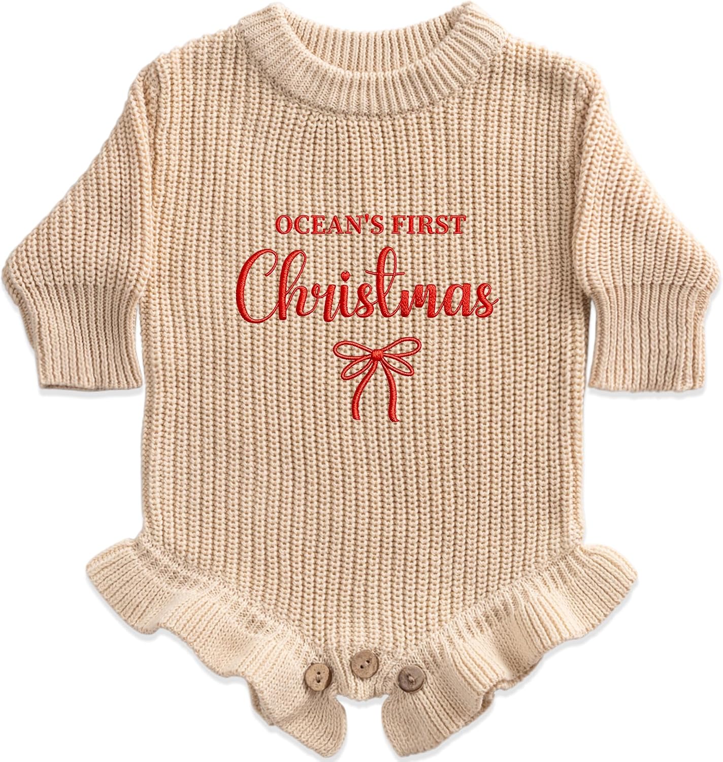 Custom Baby Name Romper – Personalized Chunky Knit One-Piece – Embroidered Keepsake Outfit – Baby Shower & Birthday Gift
