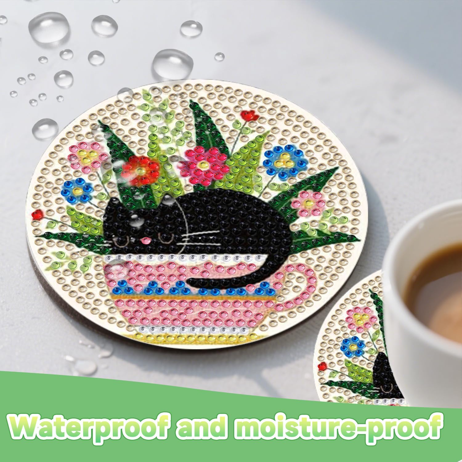 Cats Diamond Art Coasters DIY Kit - 6 Coaster Set With Holder And Tools