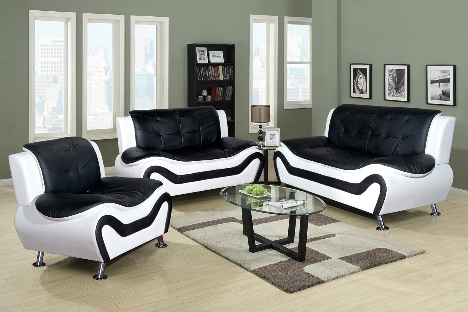 Lifestyle Furniture Veneto Sofa Set, Black/White