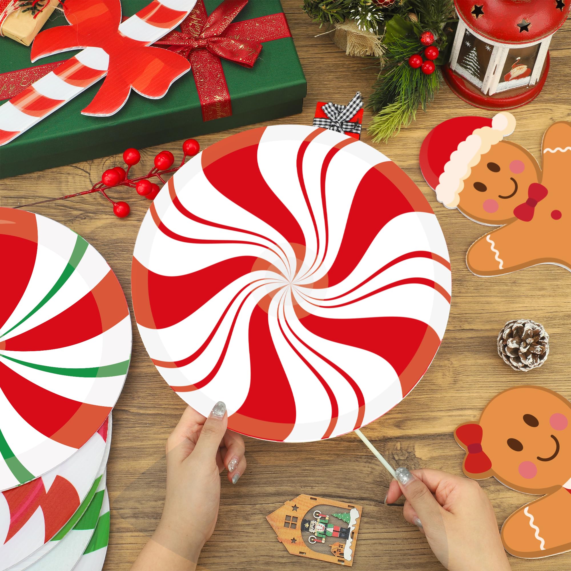 12 Stück große Süßigkeiten-Lebkuchen-Weihnachtsbaum-Plektren, 25,4 cm, Zuckerstange, Lebkuchenmann, Weihnachtsbaumschmuck, Pfefferminz-Lutscher, hängende Dekoration für Weihnachtsbäume, Dekoration