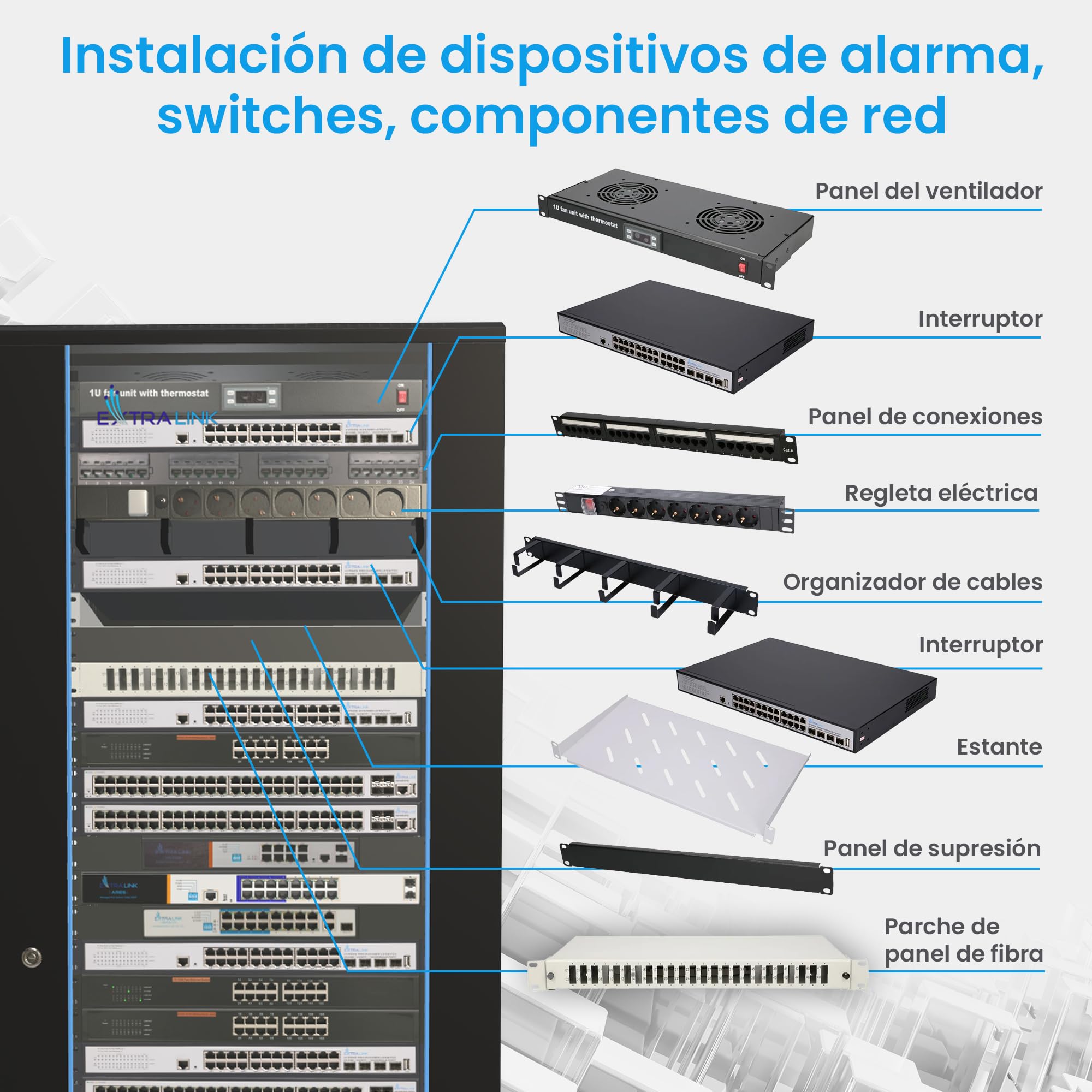 Armario Rack 19 Pulgadas 37 U 600x800 Independiente Paneles Laterales Desmontables Marco para autoensamblaje Armario de Red para UPS Switch Vidrio Templado Negro Armario Rack de servidores