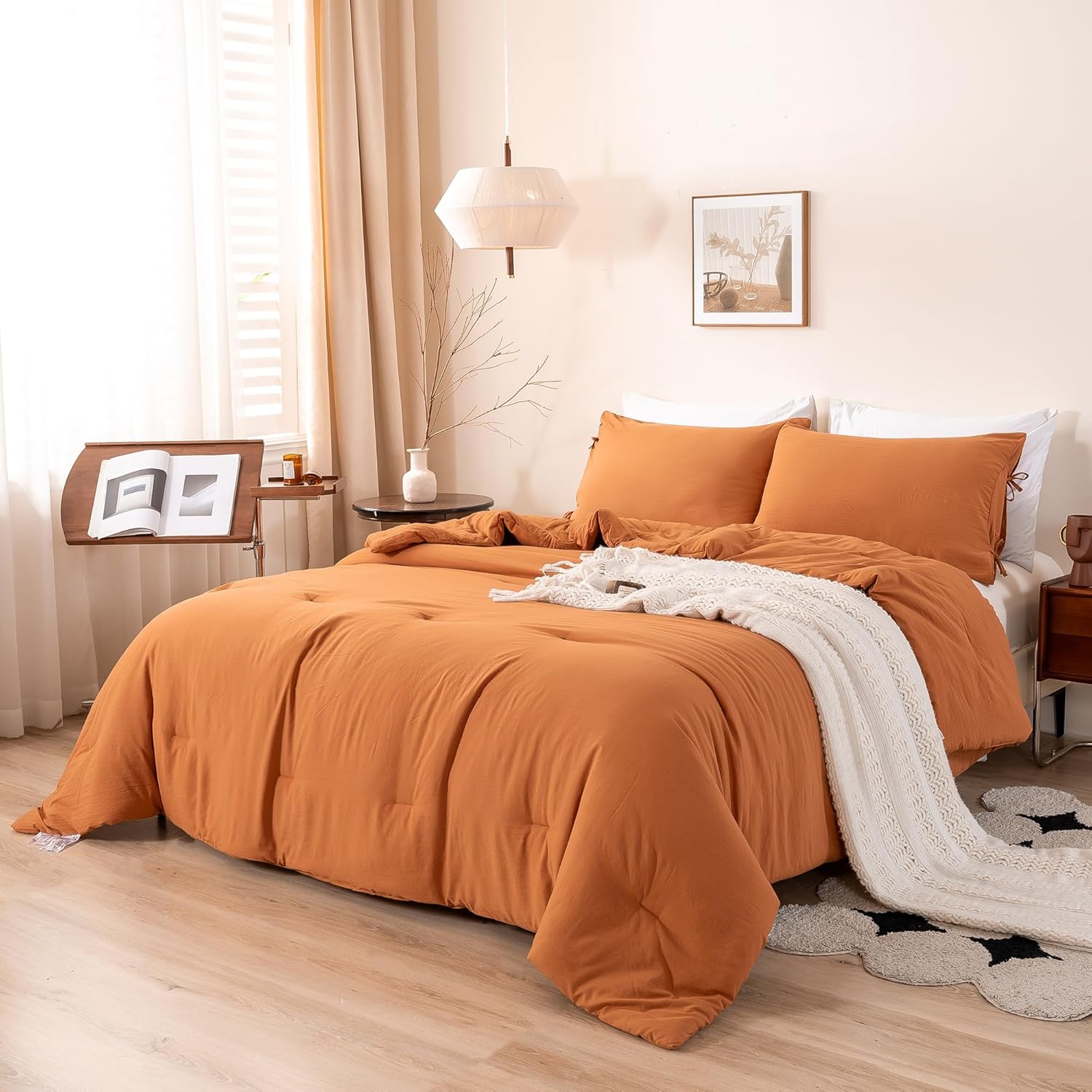 Amazon.com: BOHOPOPM Ultra-Soft Burnt Orange King Size Comforter Set, 3 ...