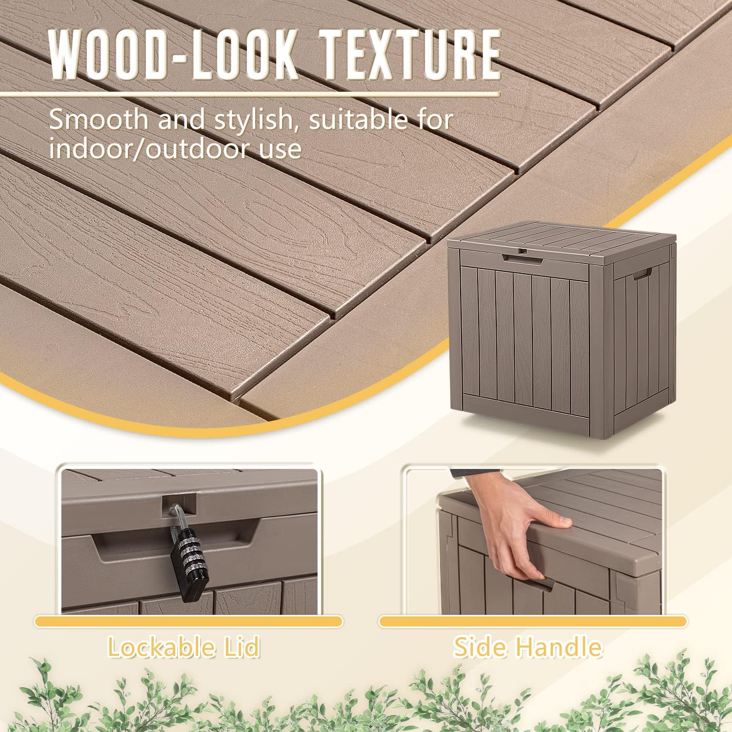 Devoko 31 Gallon Lightweight Resin Deck Box Waterproof Lockable Storage Container for Patio Furniture Accessories