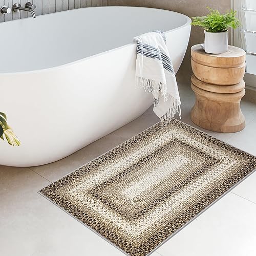 FairOnly Tapete lavable de 2 x 3 pulgadas, borde marrón, para puerta de piso, tapete moderno de entrada, no desprende pelusa, lavable para