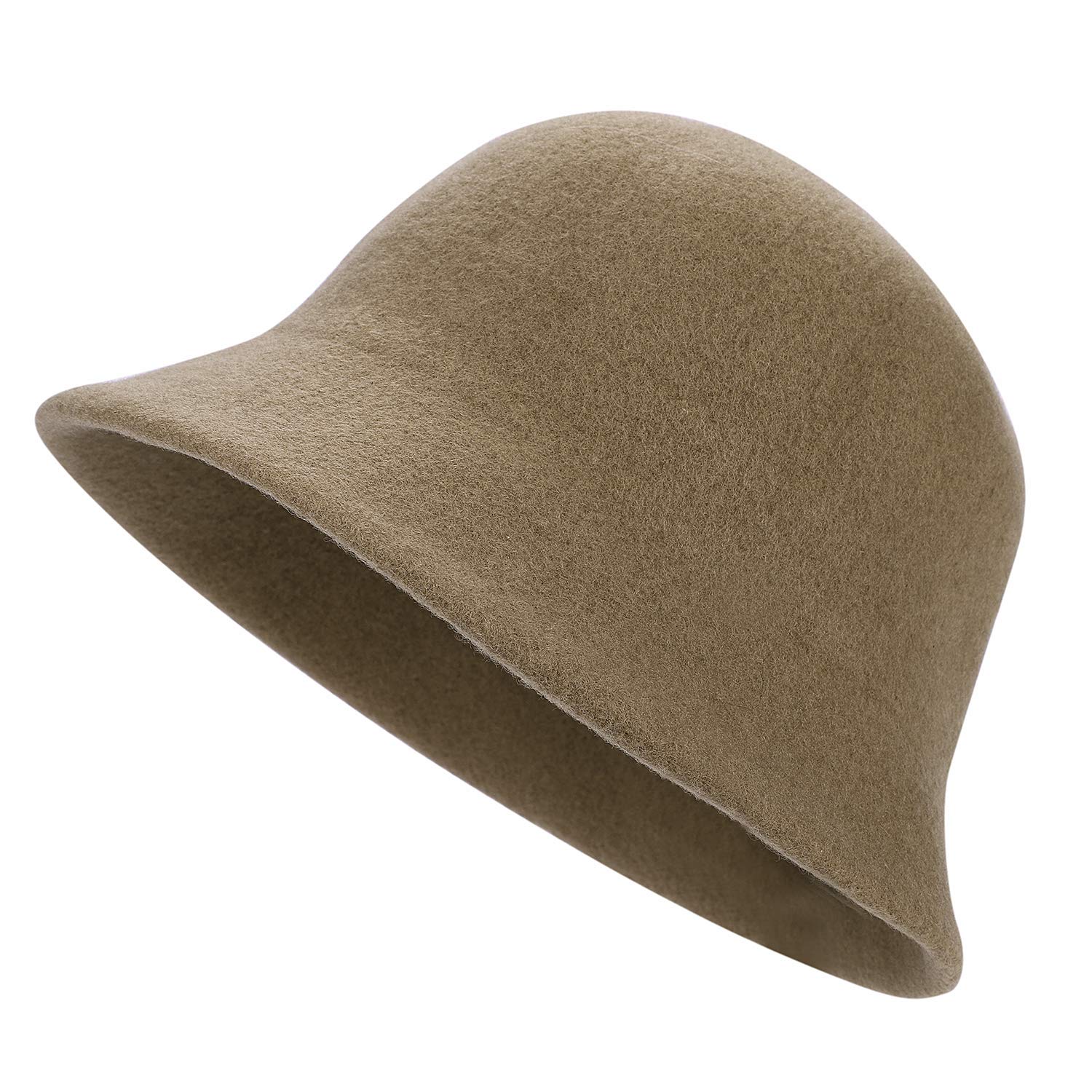 Xinchia Women's Brown Wool Felt Cloche Bucket Hat Winter Elegant Bowler Hat Thermal Dome Beanie Brim Cap Fisherman Hat Foldable Fedora Bucket Hat Vintage Party Church Hat Winter Warm Brim Visor Cap Solid Color