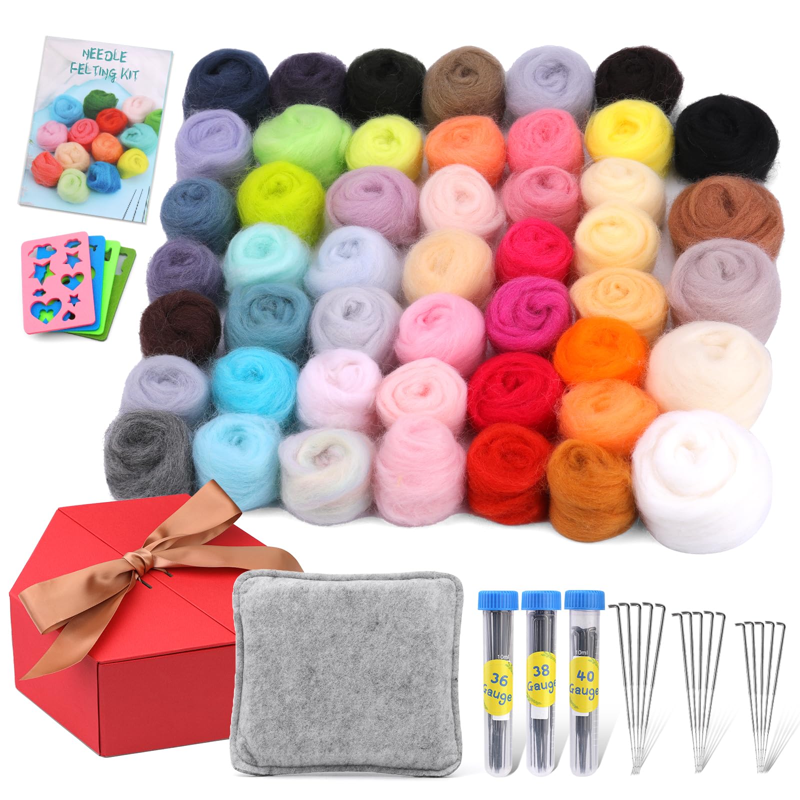Axmru 117 Pcs Needle Felting Kit Wool Felting Kit Needle Felting Starter kit 48 Colors Felting Wool Roving Needle Felting Tools and Supplies with Felting Molds Felting Needles and Storage Box