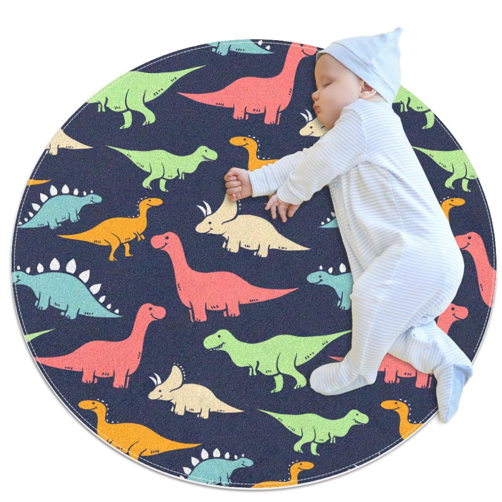 Tapis rond dinosaure 100x100cm antidérapant et doux pour chambre d'enfant