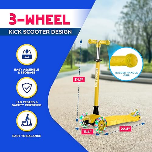 Miniatura 5 de HighMaster Scooter para niños  Patinete de 3 ruedas para niños y niños pequeños  Manillar ajustable con luces LED para ruedas  Diversión en