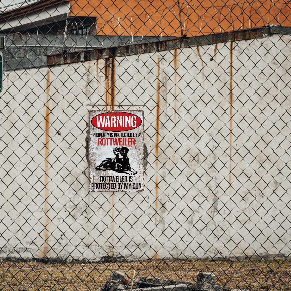 Vintage Metal Tin Signs, Beware of Dog, Property Protected by Rottweiler, Great Gift for Rottweiler Lovers, Funny Metal Beware of Dog Signs, Courtyard Porch Decor, Funny Yard Sign, 11.8 * 7.9Inch image 5