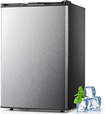 3.0 Cu.ft Upright Freezer, Compact Mini Freezer with Removable Shelves, Adjustable Thermostat, Reversible Door Hinge, Quiet Small Freezer Upright for Home/Office/Kitchen/Dorm (Silver)
