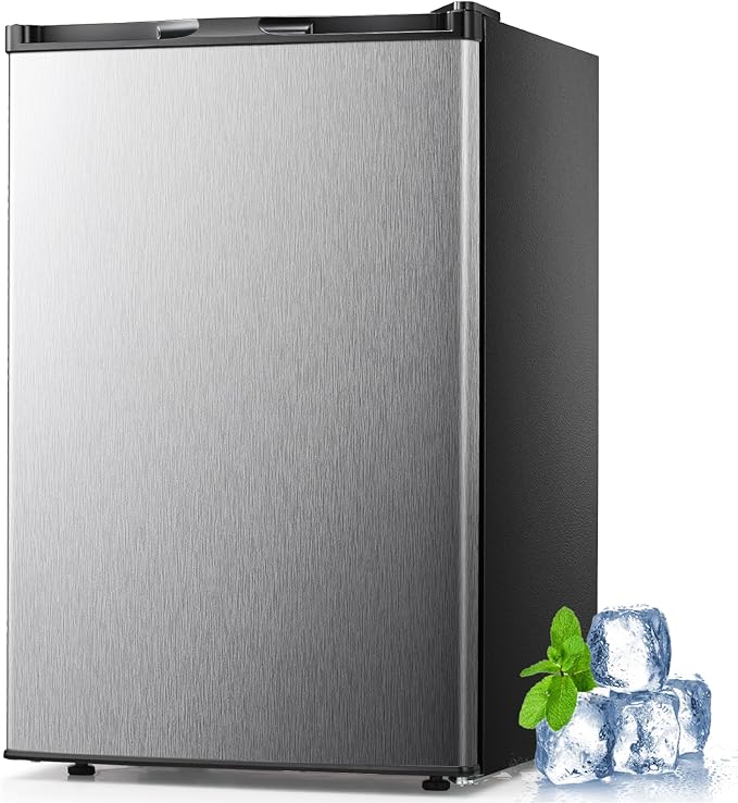 3.0 Cu.ft Upright Freezer, Compact Mini Freezer with Removable Shelves, Adjustable Thermostat, Reversible Door Hinge, Quiet Small Freezer Upright for Home/Office/Kitchen/Dorm (Silver)