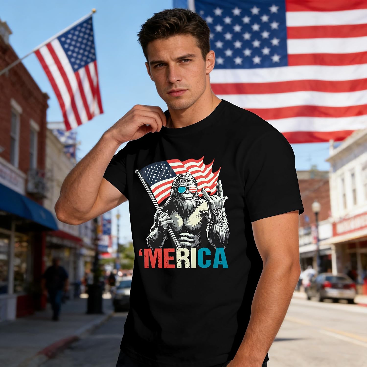 Patriotic 1776 USA Shirt Men: 250 Anniversary USA Shirt 4th of July American Flag T-Shirt America Bigfoot Merica Tees