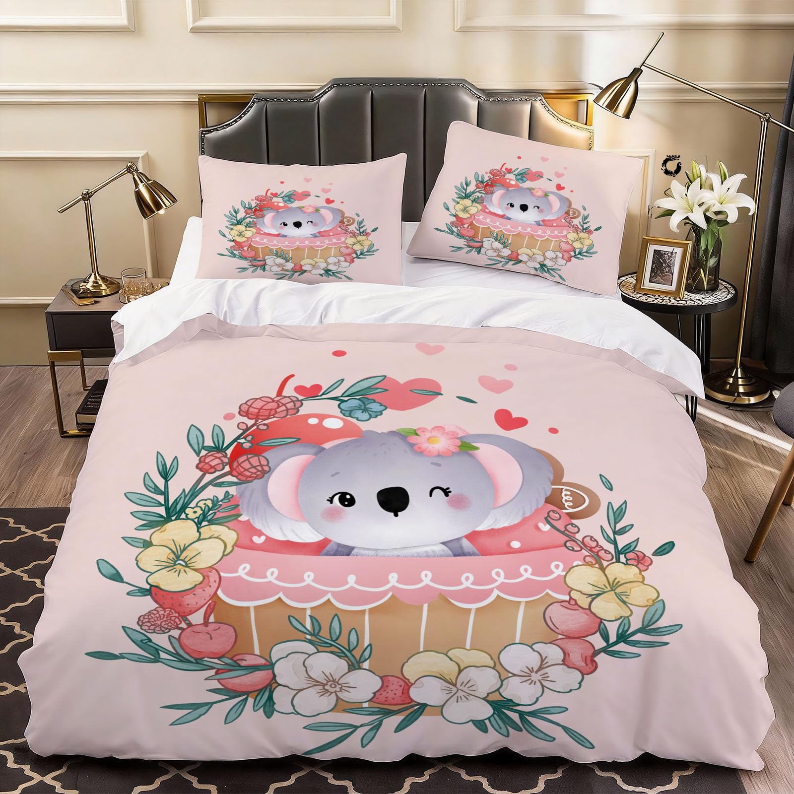 3D Koala Duvet Cover Cartoon Bedding Double Bed Set, Soft Microfiber Comforter Cover Printed with Zipper Closure Quilt Coverr 200x200 cm and 2 Pillowcases