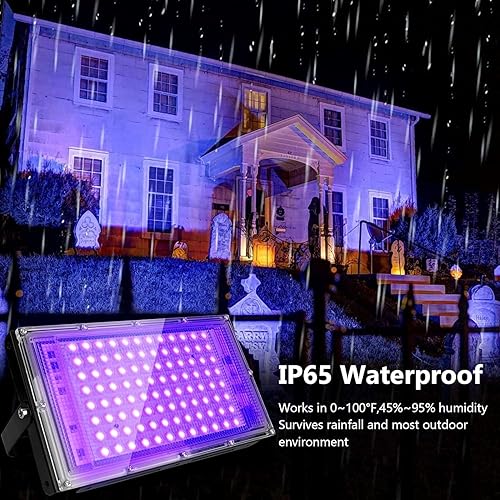 Miniatura 25 de Luces negras de 100 W, luz de inundación de luz negra con enchufe e interruptor, para fiesta brillante, Halloween, póster fluorescente, iluminación