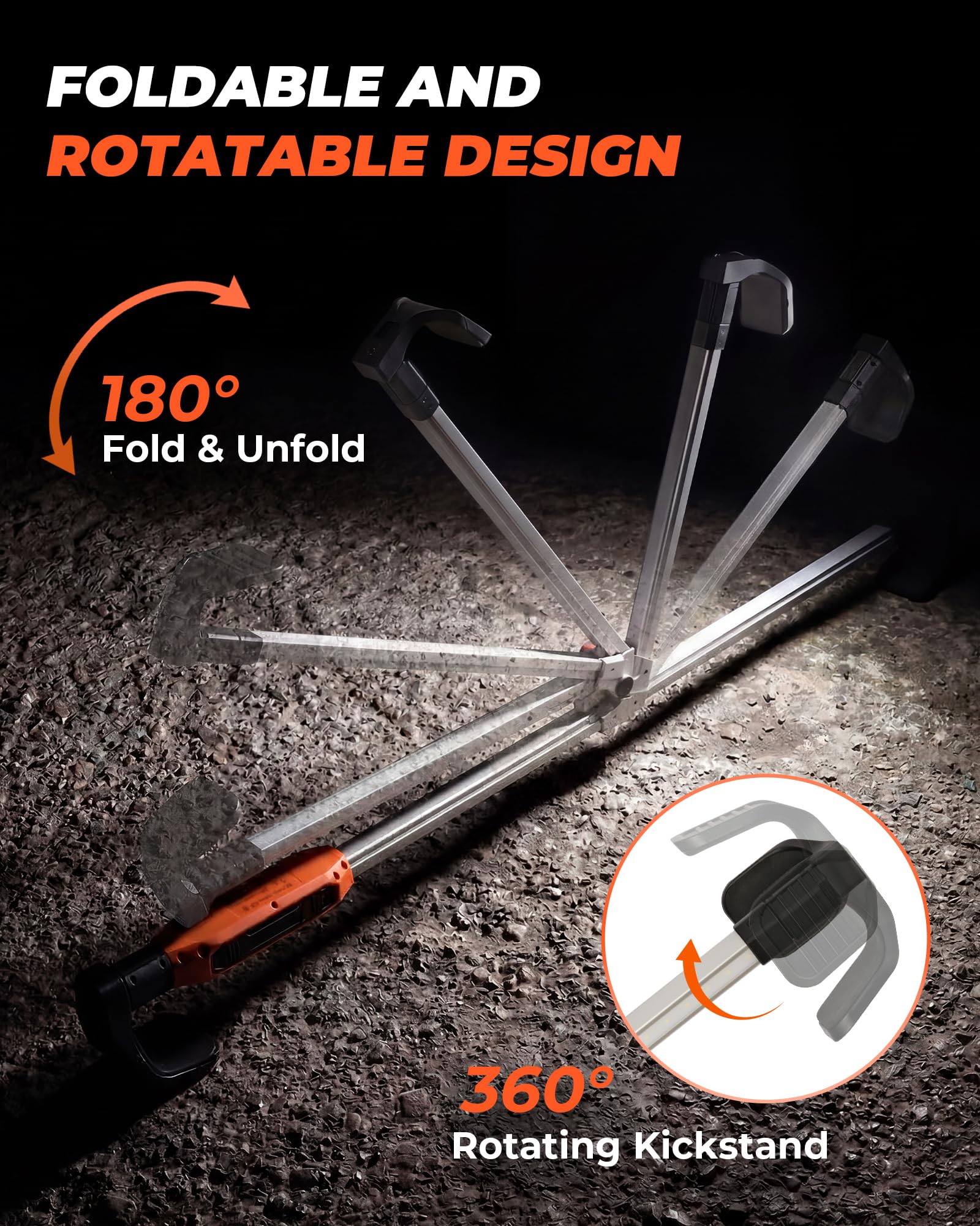 Unterhauben-Arbeitslichtleiste, 180 ° faltbares mechanisches Licht & 360 ° drehbarer Ständer, ausziehbar 115 cm - 185 cm, 1800 lm wiederaufladbares LED-Arbeitslicht, 2-in-1-Lademodi, Motorraum-Licht
