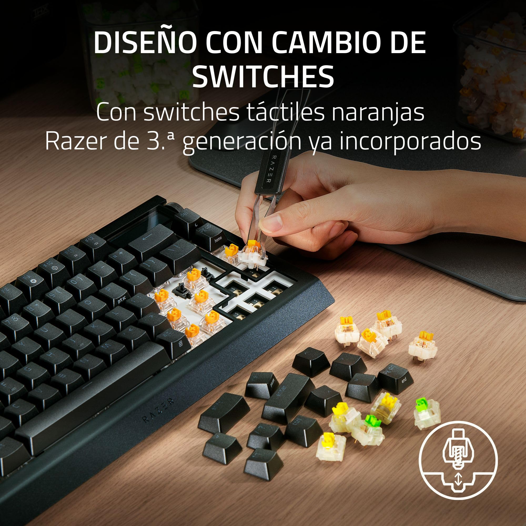 Razer BlackWidow V4 Pro 75% - Teclado inalámbrico para Juegos Intercambiable en Caliente - Pantalla OLED (dial de comandos, 4K Hz y conectividad Bluetooth) Diseño US ISO | Negro