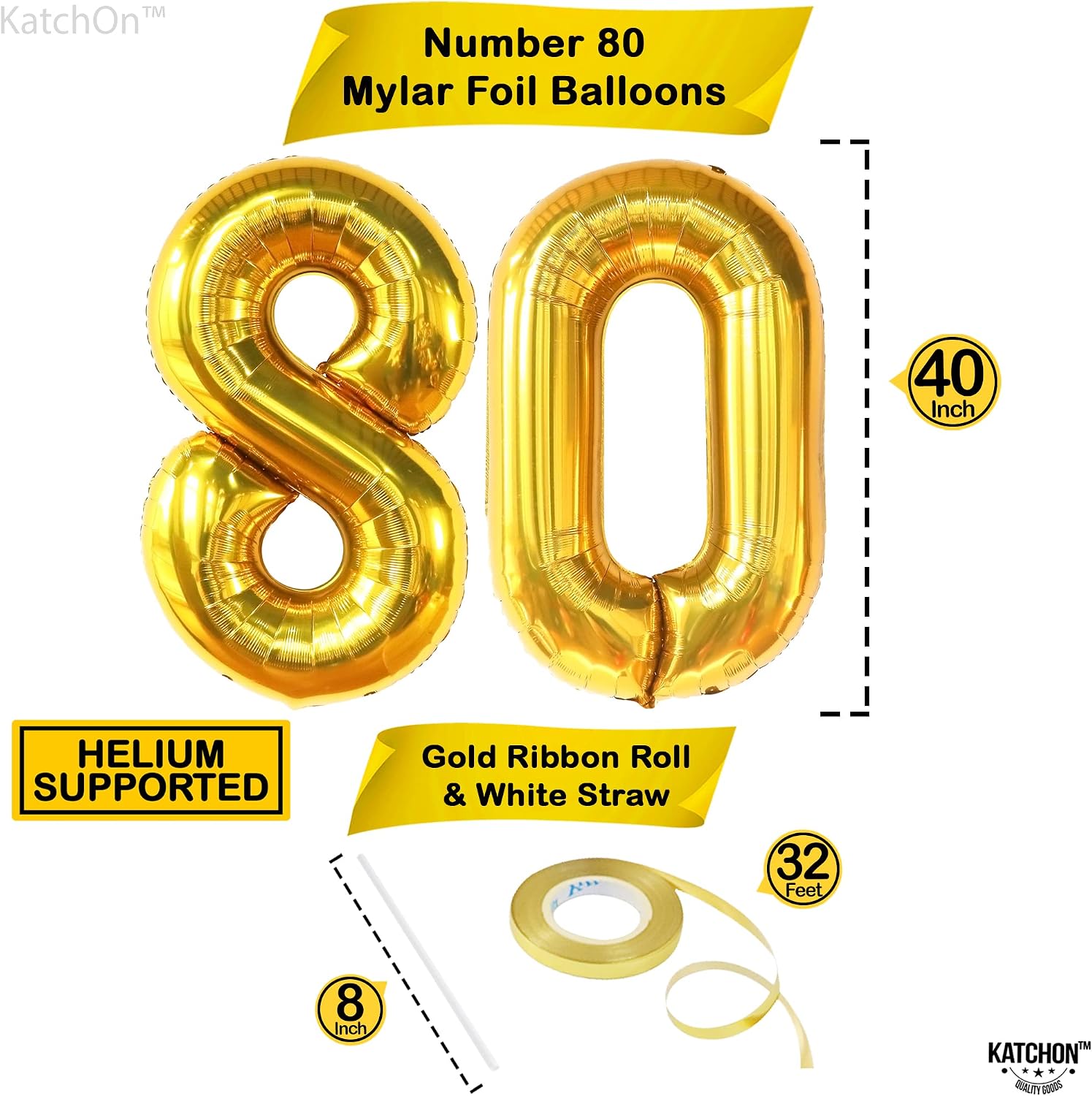 KatchOn, Giant Gold 80th Birthday Balloons - 40 Inch | 80th Birthday Decorations For Women & Men | 80th Balloons for 80th Birthday Decorations & Happy Anniversary Decorations | 80 Number Balloon