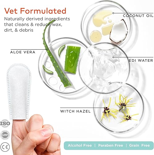 Miniatura 3 de Toallitas limpiadoras de oídos para perros, limpiador formulado por veterinarios para perros, picazón de oídos, disuelve la cera, la suciedad