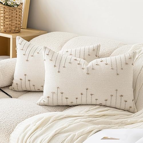 Miniatura 1 de Juego de 2 fundas de almohada bohemias de 12 x 20 pulgadas, decorativas, neutrales, texturizadas, fundas de almohada lumbares modernas para sofá,
