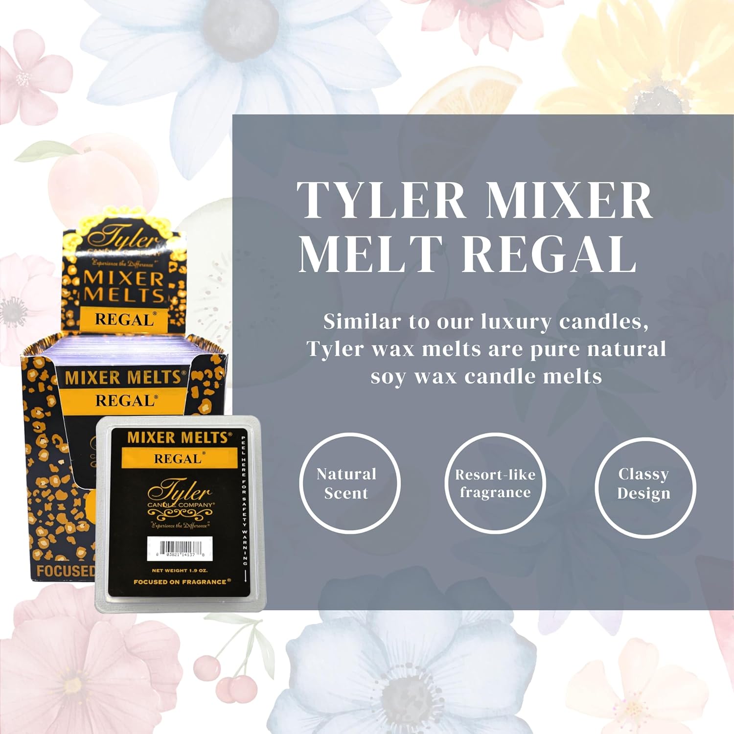 Worldwide Nutrition Bundle: Tyler Candle Company Regal Scent Wax Melts - Soy Wax Scented Mixer Melts with Essential Oils for Wax Warmer - Box of 14, 6 Bars per Melt and Multi-Purpose Keychain