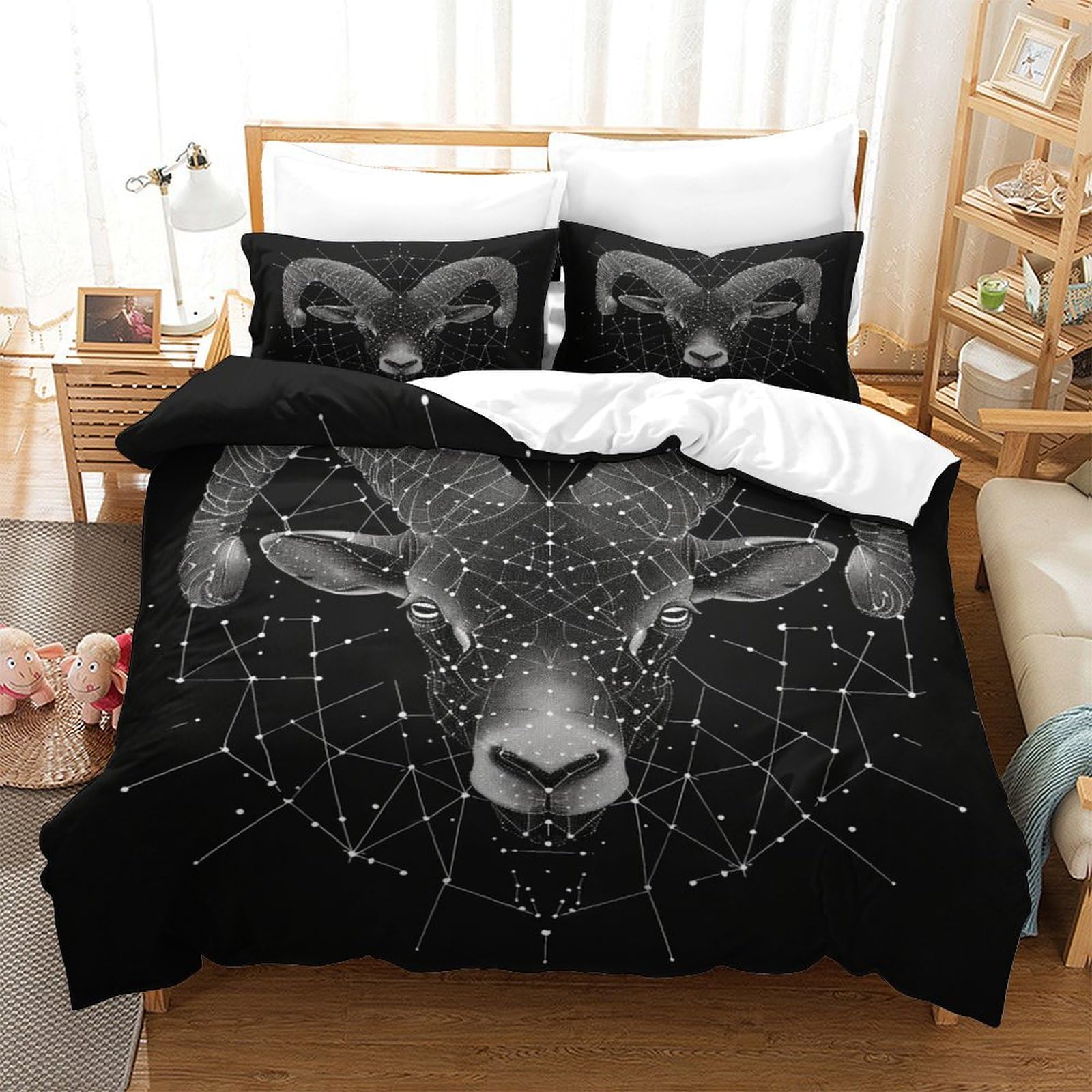 Housse de couette 3D chèvre respirante et super douce en microfibre