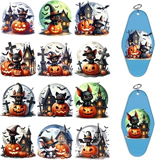 UV DTF Stickers - 24 Sheets Watercolor Halloween Bat Cold Transfer Stickers for Motel Keychains, DIY Uvdtf Wraps for Hotel Keychain Blank, Waterproof Rub on Transfers for Crafts
