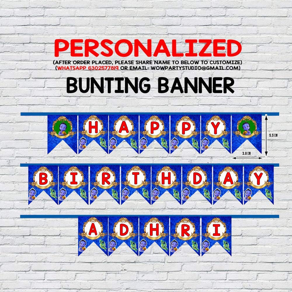 WoW Party Studio Personalized Little Krishna Theme Party Happy Birthday Decorations Bunting Banner with Birthday Boy/Girl Name