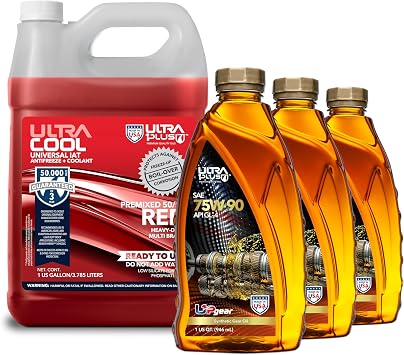 ULTRA 1PLUS SAE 75W-90 Synthetic Gear Oil API GL-4 3 Pack QT & Universal Antifreeze Coolant