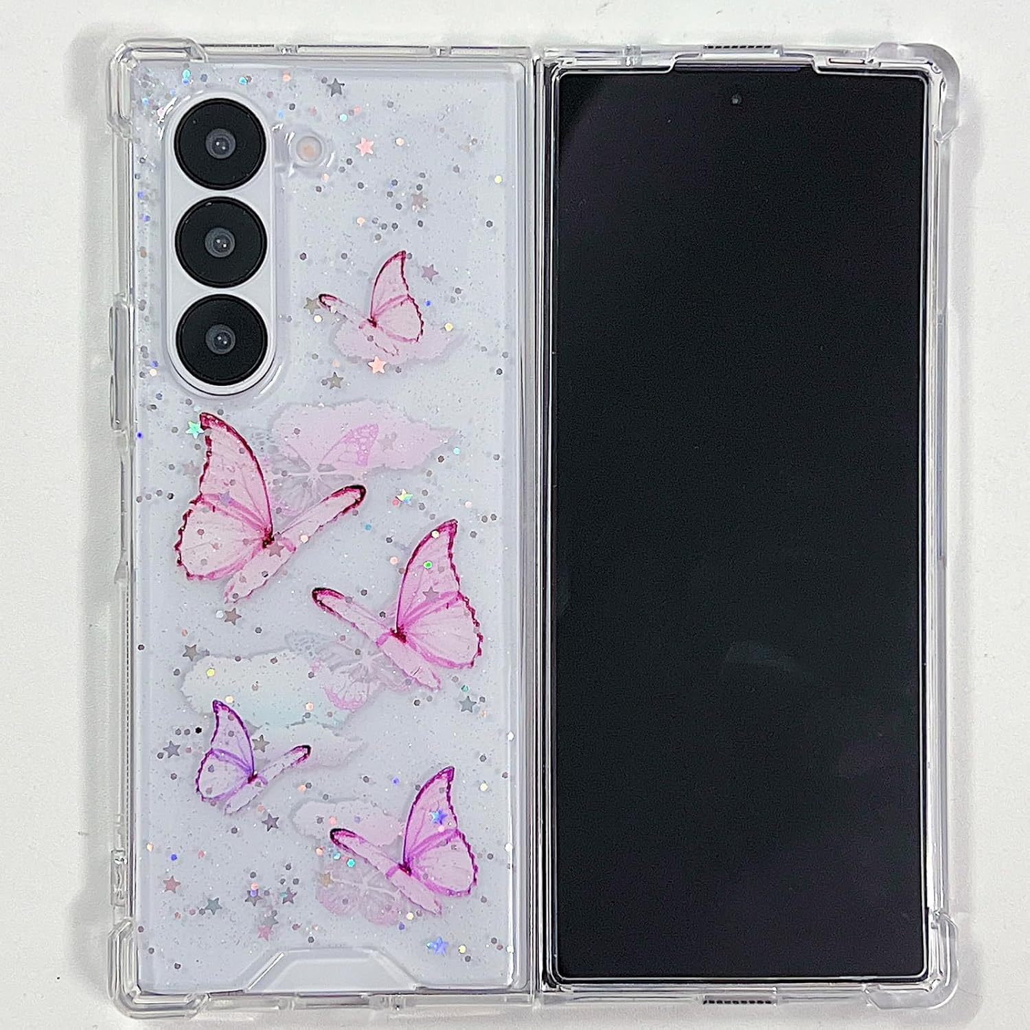 for Samsung Galaxy Z Fold 7 Clear Glitter Butterfly Case,Cute Bling Sparkle Shiny Stars Soft TPU Silicone Four Corners Shockproof Women Girls Protective Phone Case for Galaxy Z Fold 7 5G,Pink - Image 9