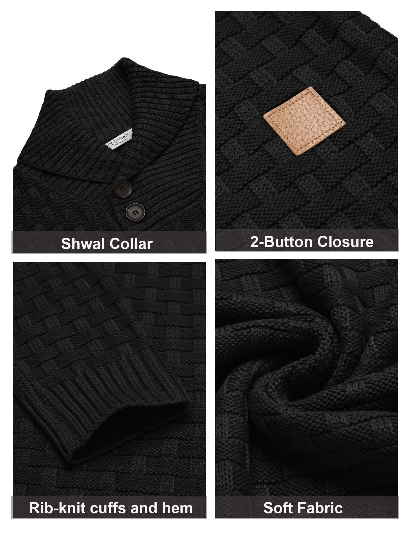 COOFANDY Maglione da uomo con collo a scialle maglione casual slim fit pulsante strutturato maglioni lavorati a maglia