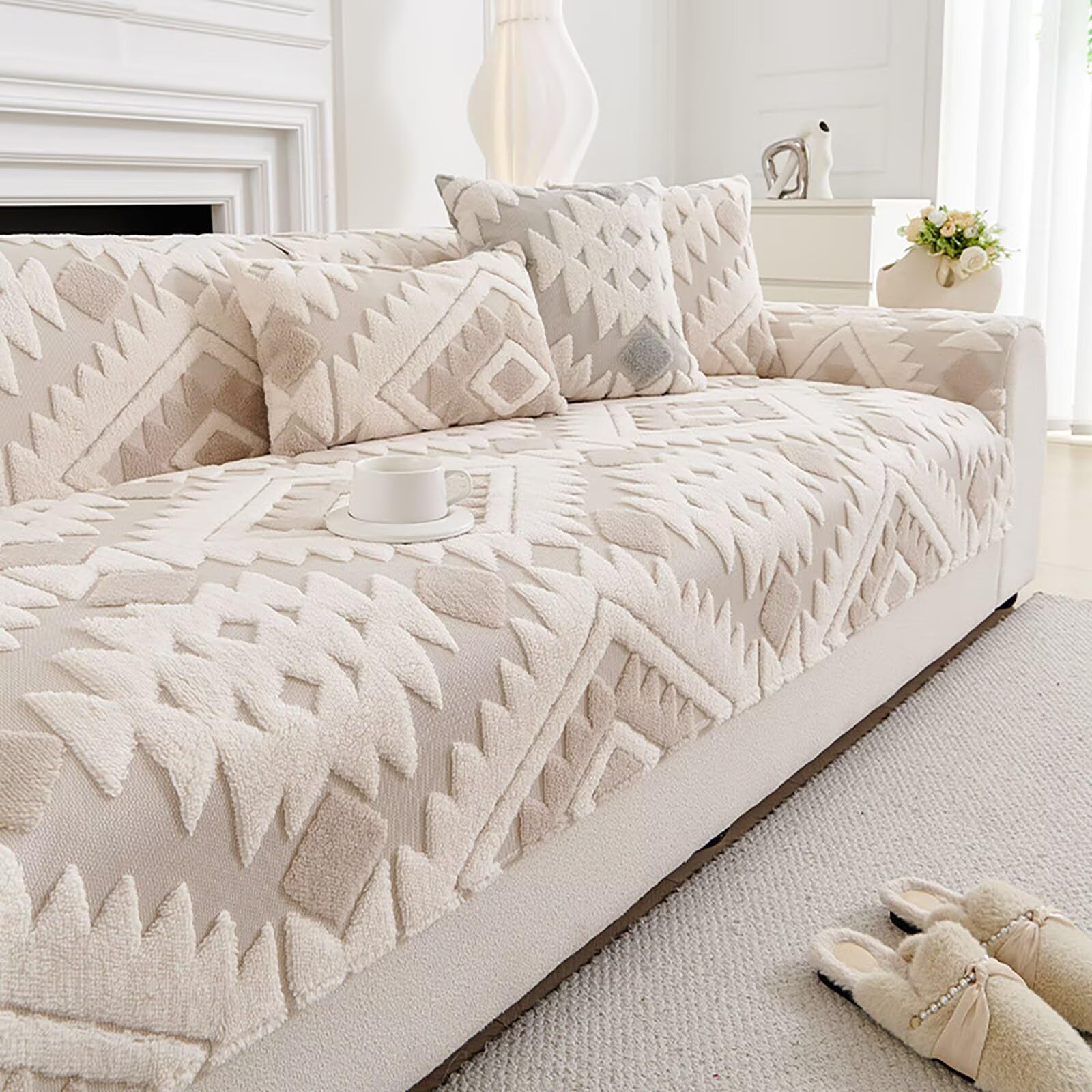 GuihcdknfuS Boho Sofa Cover, Soft Plush Non Slip Couch Cover, Settee Covers Washable, Sofa Slipcovers Pet Kid Friendly Furniture Protector for Living Room, light brown, 70 * 70cm