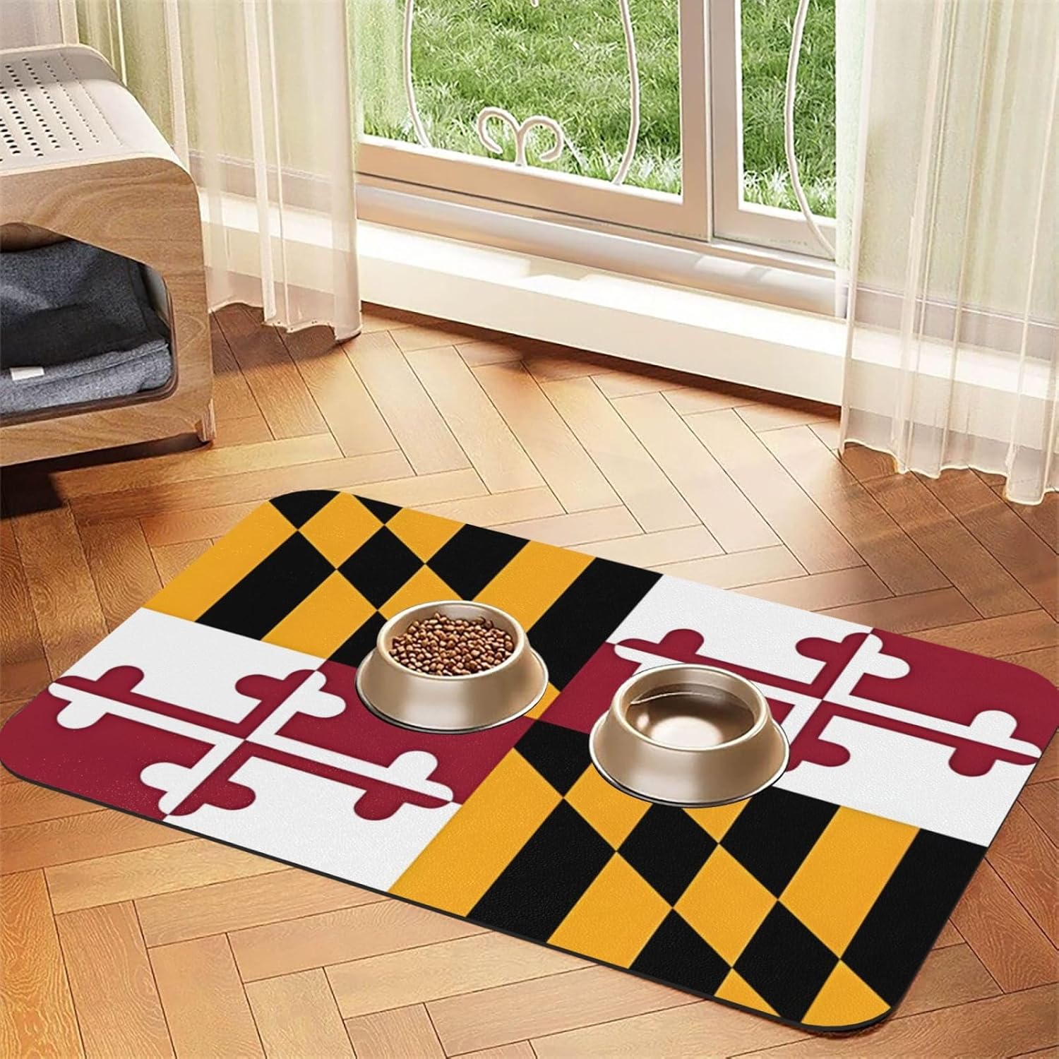 Flag of Maryland Pet Feeding Mat Dog Cat Eating Food Absorbent Leather Tablecloth for and Water Bowl Waterproof No Stains Quick Dry Non-Slip 23.62 * 15.75IN