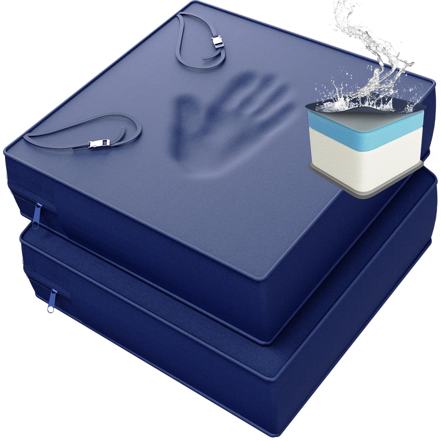 YENING 24x24 Memory Foam Outdoor Chair Cushions Waterproof 4 Inch Extra Thick Patio Seat Pads for Furniture Navy Blue Set of 2