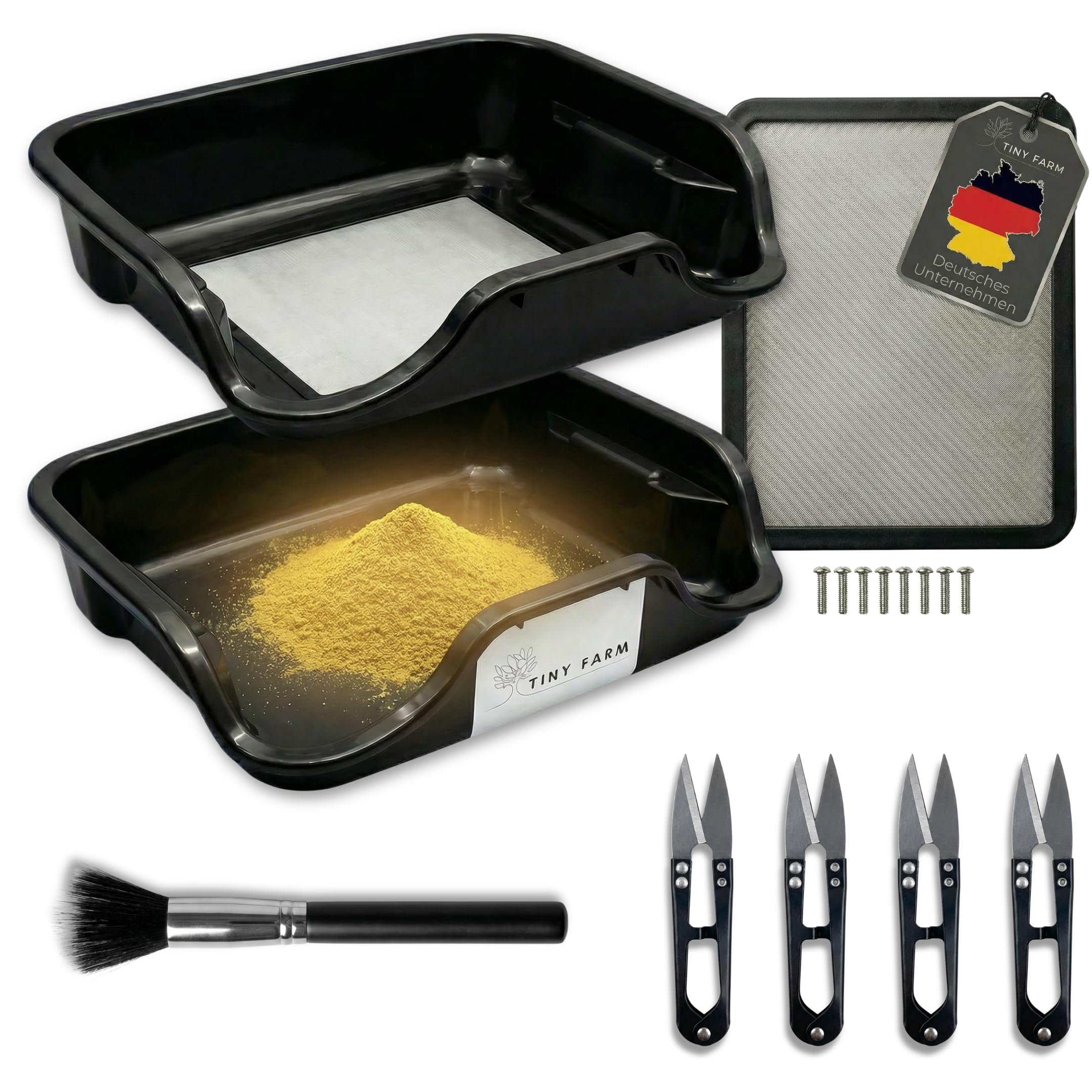 Tiny Farm Premium Trim Bin Set with 150 Micron Replacement Strainer, Pollen Sieve, Trimming Tray with Trimming Scissors, Trimming Tray and Dry Sift Sieve, Trim Tray, Harvester Grow (Trim Bin Set +