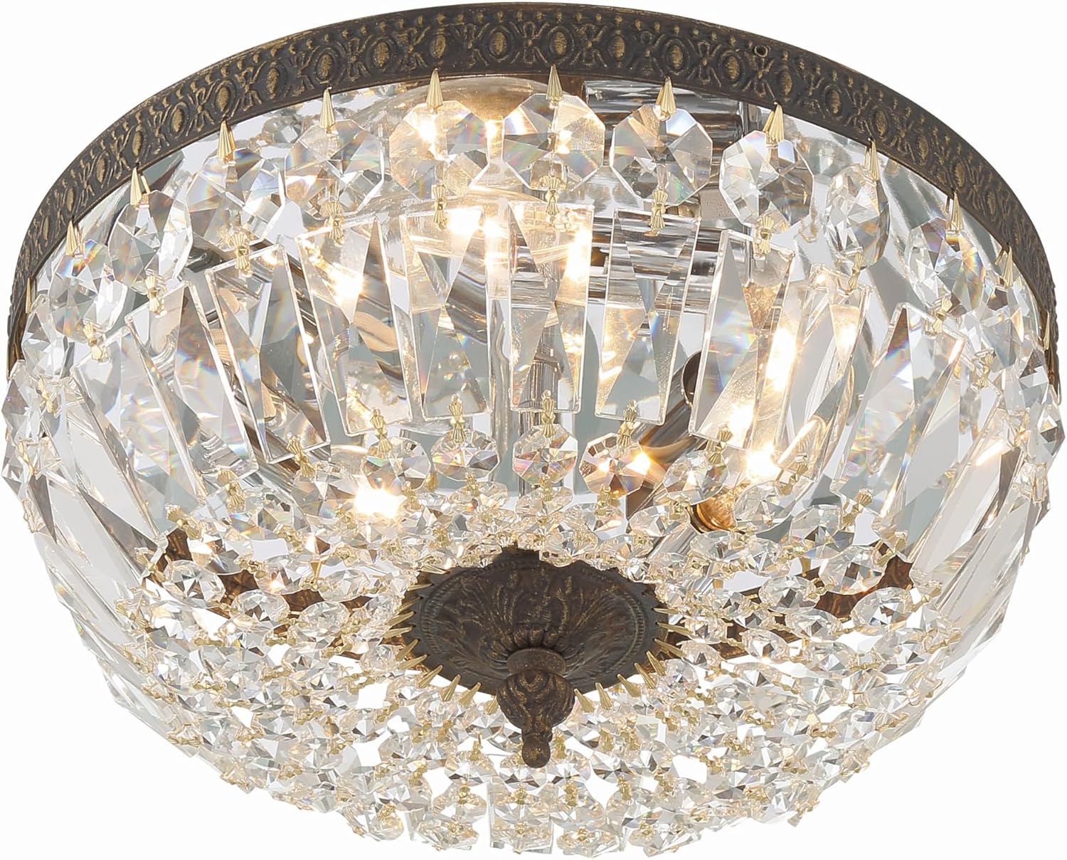 Crystorama 3 Light Clear Italian Crystal Flush Mount (English Bronze.)