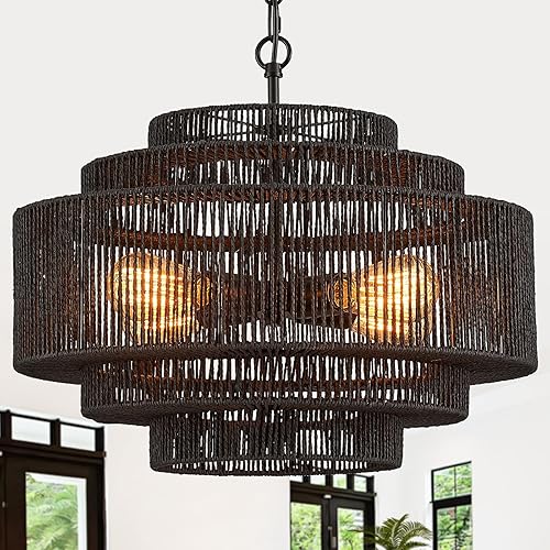 Miniatura 10 de Candelabro de Ratán Tejido a Mano para Comedor Candelabro Bohemio de 20 Pulgadas Candelabros de Bambú Estilo Granja 4 Luces Lámparas Vintage Oro