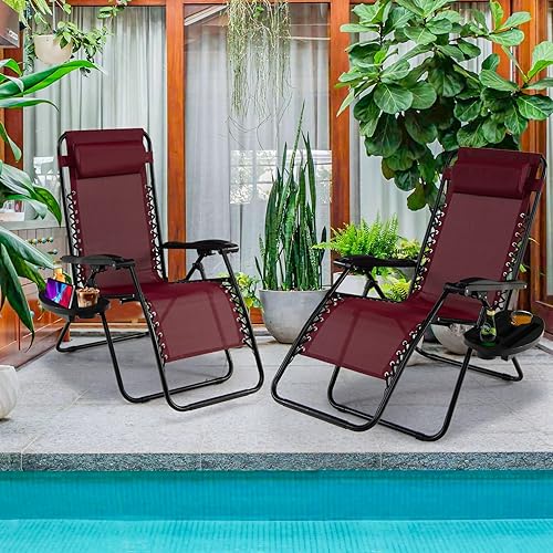 Miniatura 2 de Goplus Sillas de salón Zero Gravity, reclinables plegables ajustables en 160 con almohada y soporte para tazas, cómodas sillas de descanso de 350