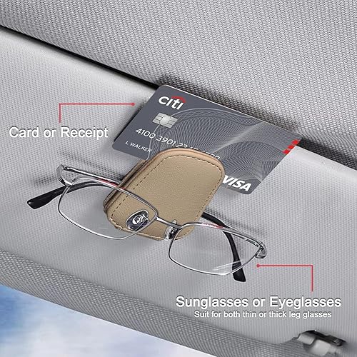 Miniatura 2 de Paquete de 2 soportes para lentes de sol para visera de automóvil, clip de cuero de microfibra para visera de automóvil, accesorios premium para