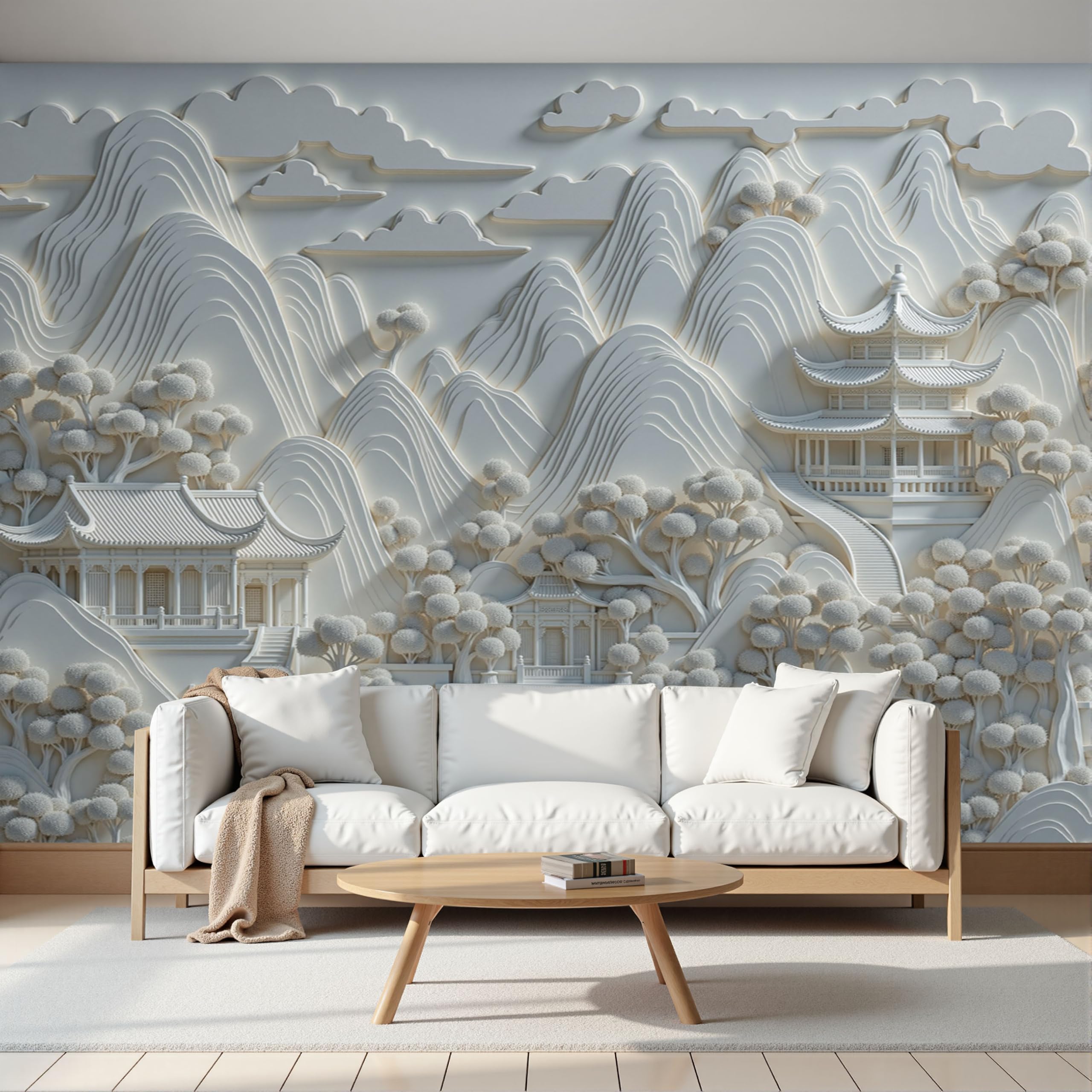 Papier peint intissé style oriental pour créer un salon zen et lumineux