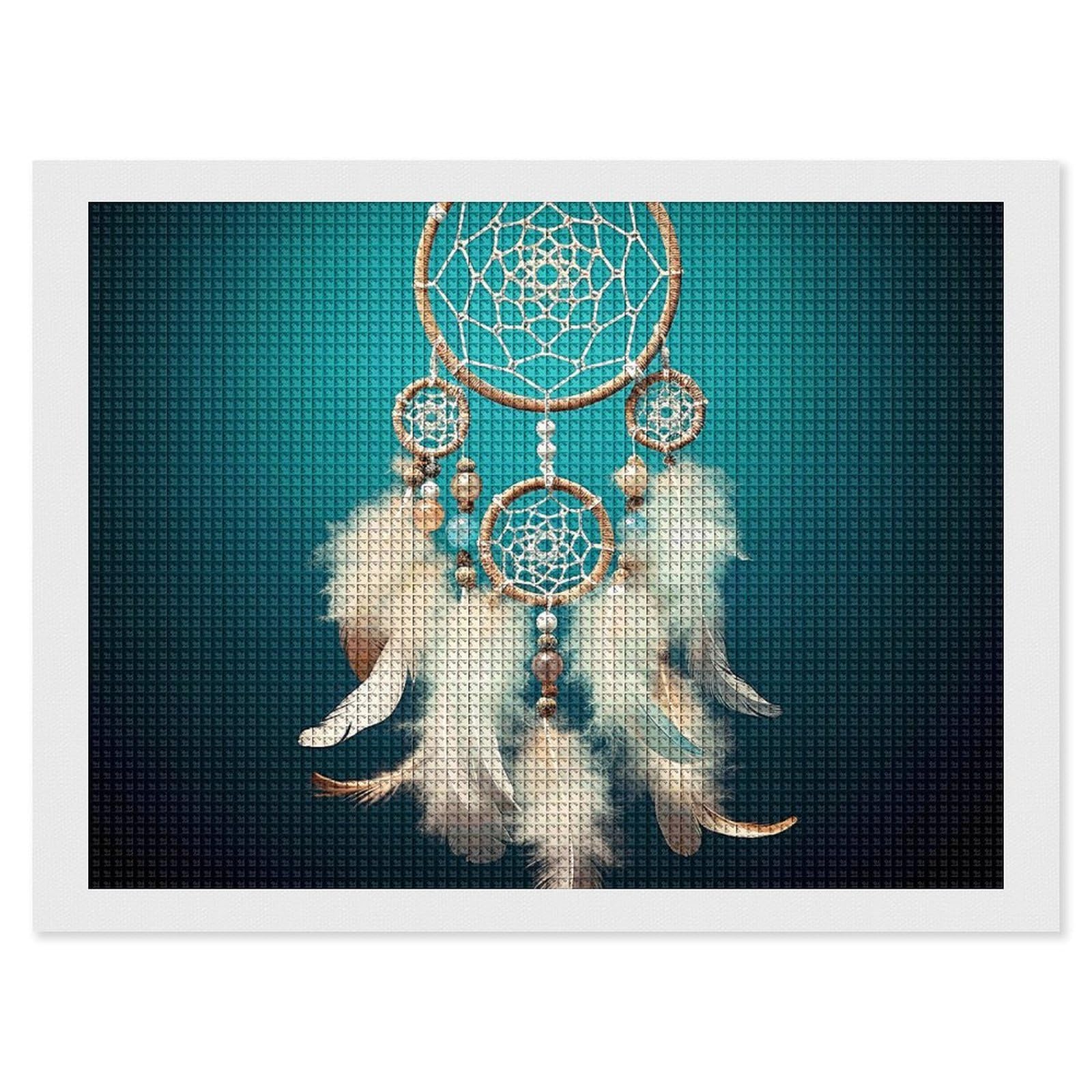 Diamond Painting Kits for Adults - DIY Diamond Art Kits for Beginners - Full 5D Paint Drill Diamond Dots Paintings- White Dream Catcher Feather Diamonds Pictures Gem Art And Craft Wall Decor 12"x16"