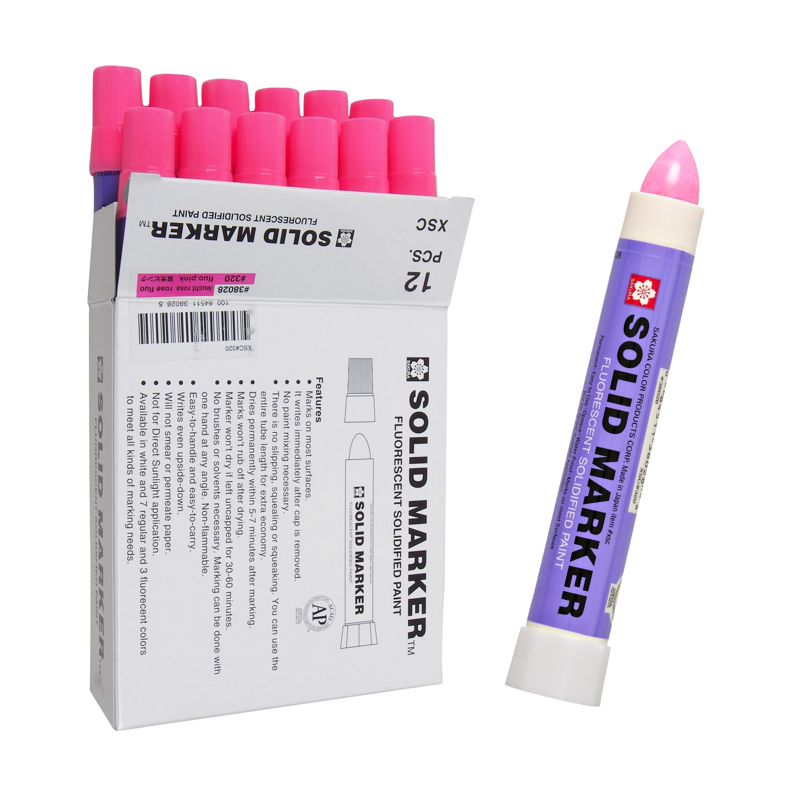 SAKURA XSC-320 Solidified Paint Solid Marker, Fluorescent Pink (Box of 12)