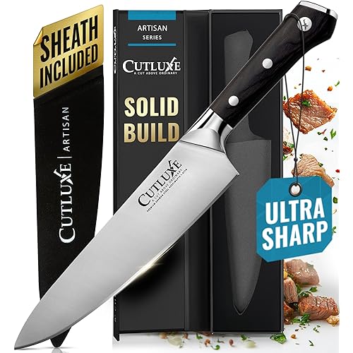 Cutluxe Chef Knife – 8" Kitchen Knife, German High Carbon Steel, Full Tang, Ergonomic Handle Design, Sheath Included – Artisan Series