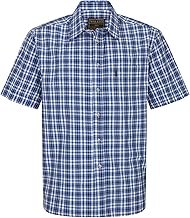 WALKER AND HAWKES - Men's Checkered Blue and Red 100% Cotton Short Sleeve Canterbury Country Shirt with Pocket Classic-Fit