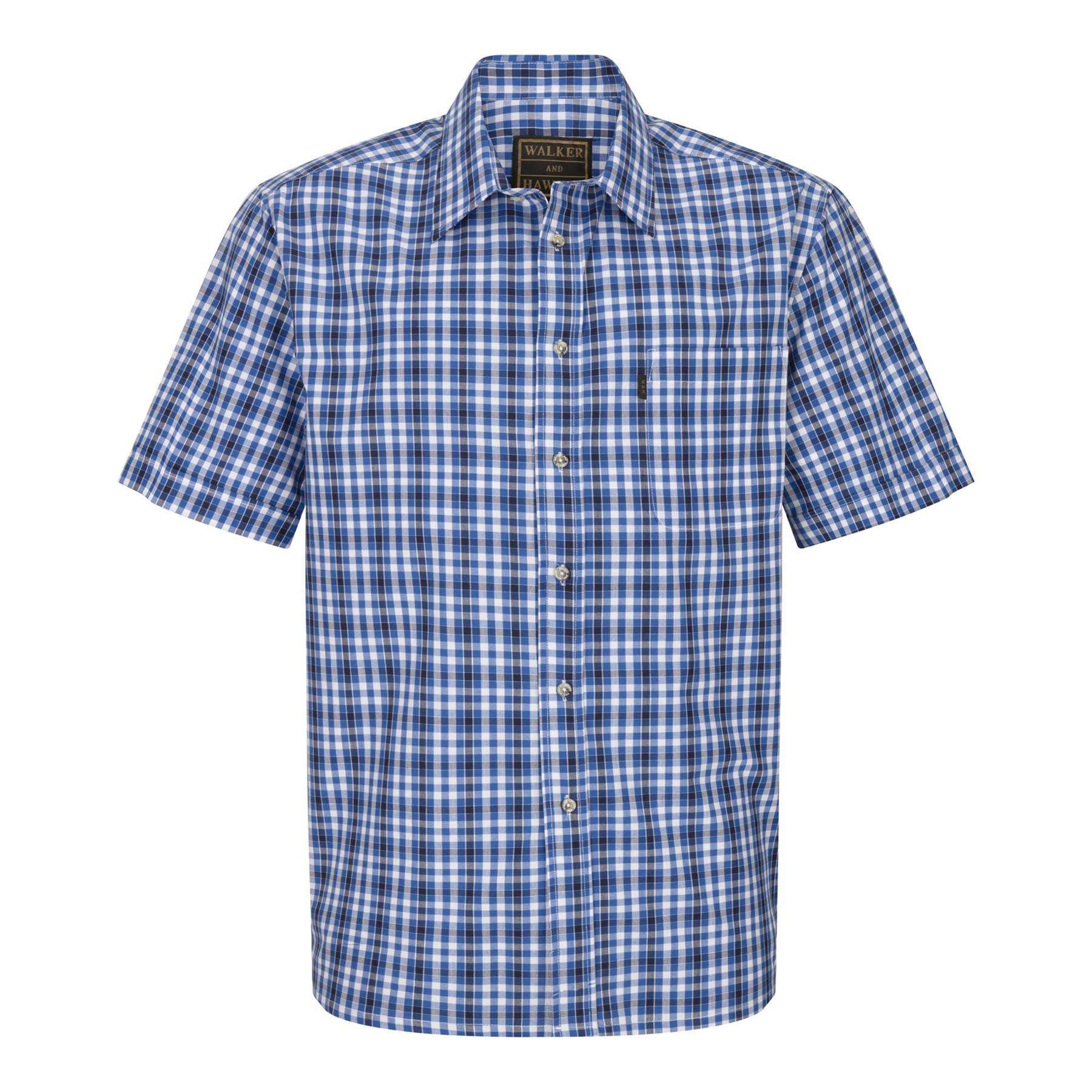 Walker and Hawkes Canterbury - Camisa de Manga Corta para Hombre - 100% algodón - Estilo leñador - Estampado a Cuadros