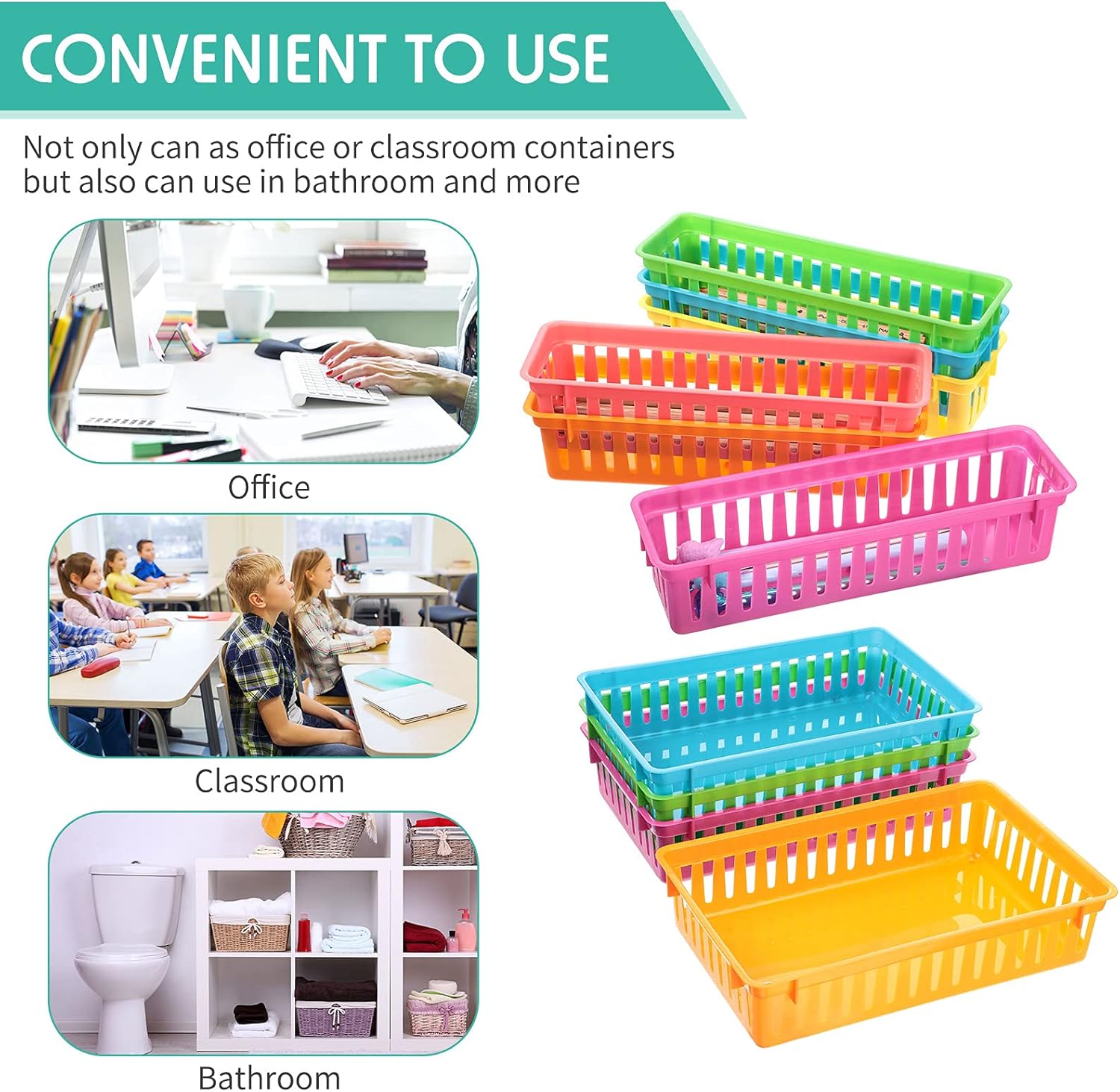 Patelai 10 Pcs Classroom Storage Baskets Plastic Pencil Organizer Back to School Gift Colorful Storage Bins for Classroom Multi Size Colorful Crayon & Pencil Container