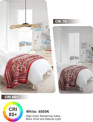 Miniatura 4 de HWH - Lámpara colgante de ratán LED, lámpara colgante de bambú de 20 pulgadas, iluminación costera tejida a mano, sombrero de paja, jaula de paja,